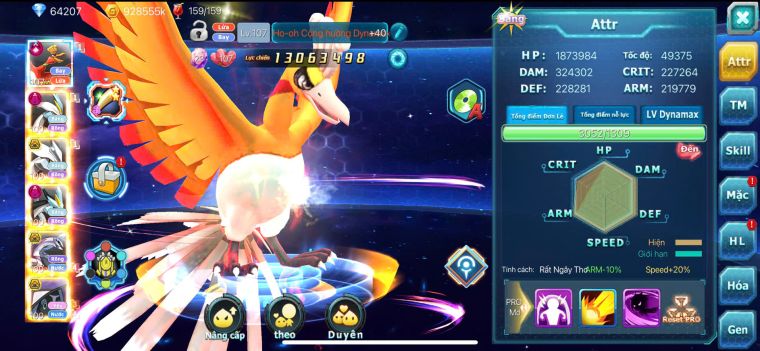 TPT185/s1265/ho-oh cộng hưởng dynamx + unova bá chủ ( nạp 10m mới có ) + wb bc dynamx