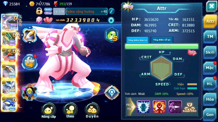 MÃ : 723-SV1057-TOP11- PALKIA CH BUILD FULL SS CỰC ĐỈNH, RAYQUAZA BC- HOOH BC MEW GIÁP BC CẶP CÁ BC 3 TEAM CỰC BÁ CHO AE ĐAM MÊ TEAM CRIT