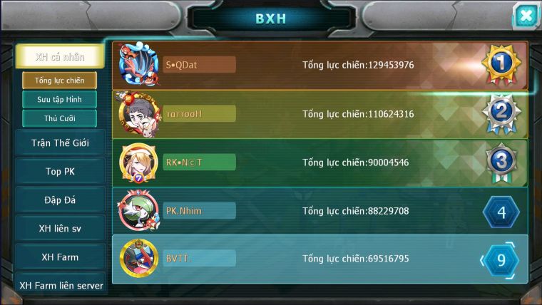 MÃ : 747- SV1275- TOP5 PK - 60K KC- HOOH CH DYNAMAX -  YVETAL CH CỰC BÁ ĐẠO - VUA KHIÊN BÁ CHỦ FULL 2 SAO - 3 TEAM CỰC NGON CHO AE