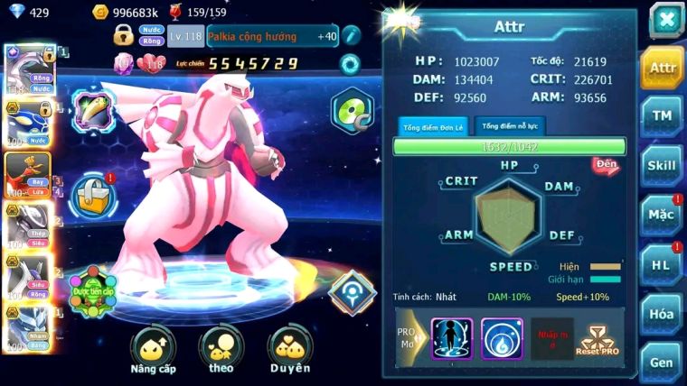MÃ : #TTS1746 - SV 1349 - VIP0 NGUYÊN ZIN - PALKIA CỘNG HƯỞNG MEW GIÁP BC CẶP LATI BC KYOGRE BC QUÁ THƠM