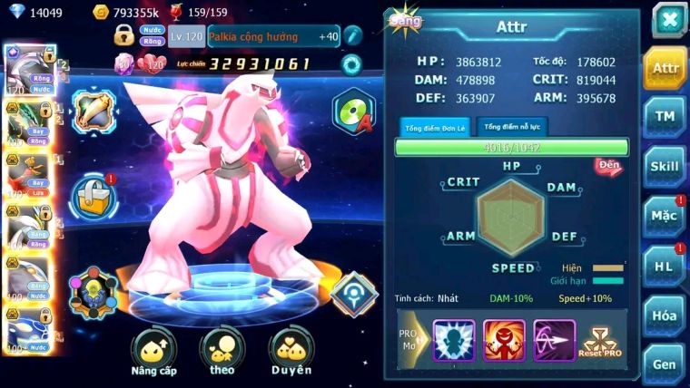MÃ : #TTS1744 - SV1057 - TOP12 - PALKIA CỘNG HƯỞNG  TEAM BAY BÁ CHỦ QUÁ NGON CẶP CÁ BÁ CHỦ