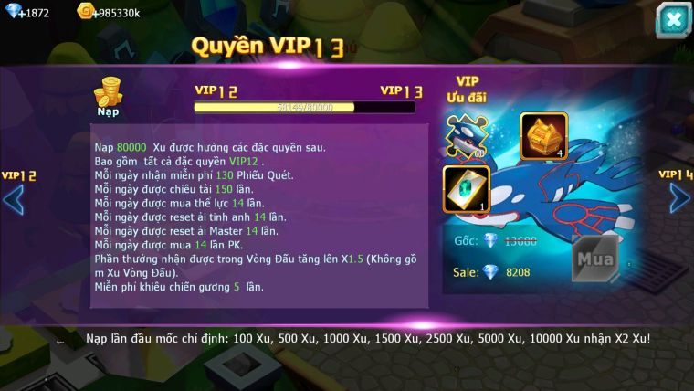 MÃ : #tTS1768 -SV1219- TOP 19 - V12 - HOOH CH DYNAMAX DIANCIE BC UNVOA WB BC  THẦN GIÓ BC KYOGRE BÁ CHỦ PAL BÁ CHỦ