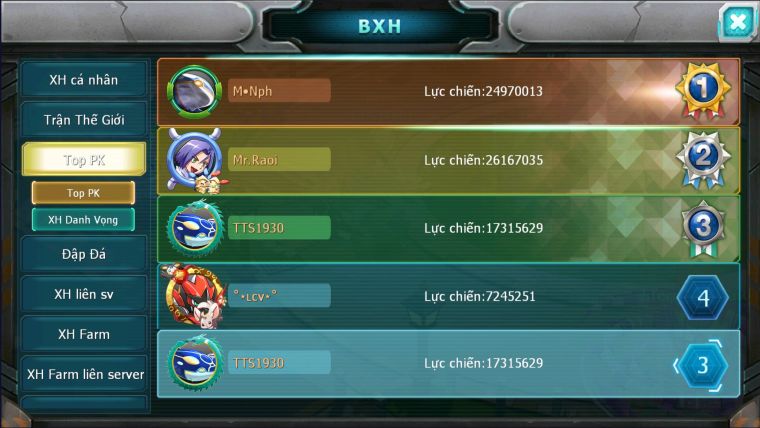MÃ : #TTS1930 - SV1593 - TOP3 ALL -V11- HÔH BC QVLD BC SÉT HH-UNVOA KYOGRE BC QUÁ NGON ĐUA TOP