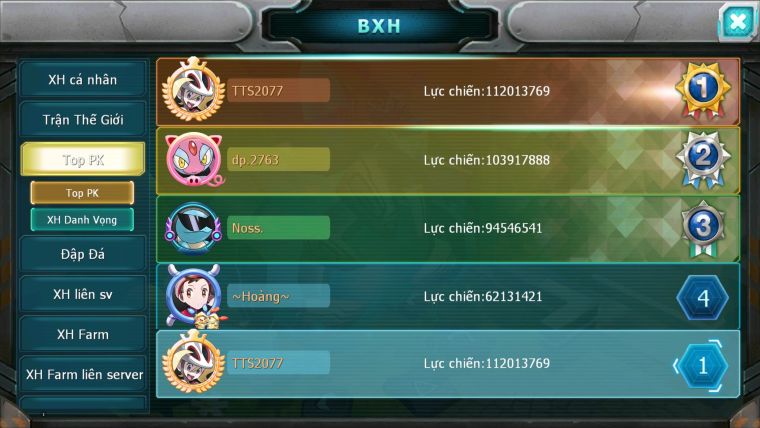 MÃ : #TTS2077 - SV 1070 - TOP2-3 CHAM - TOP1PK SV - HOOH CH DYNAAMX LC KHỦNG VUA KIẾM LC KHUNGR TEAM ĐÁNH CỰC CHẤT CHỈ SỐ CAO