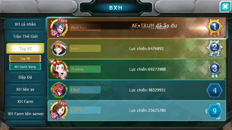 MÃ : #TTS2511 - SV 1610 - TOP 9PK - V15 - CẶP RỒNG FULL SÉT HOOH - TEAM BAY DYNAMAX -FROM CỰC ĐẸP