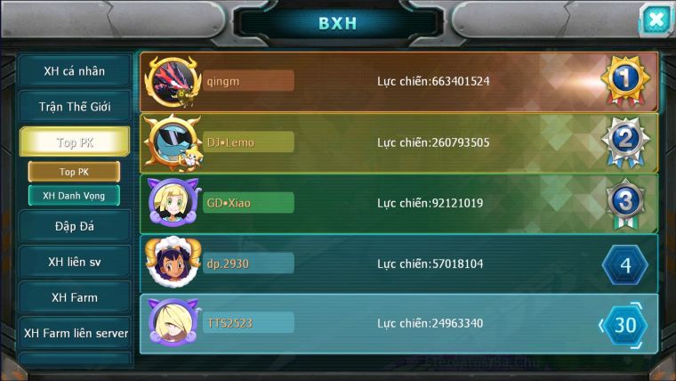 MÃ : #TTS2523 - SV 1553 - V12 - TOP30 PK - 35K KC - HOOH DYNAMAX YVETAL BC THẦN GIÓ BC  QVLD BC MEW GIÁP BC CẶP LATI BC