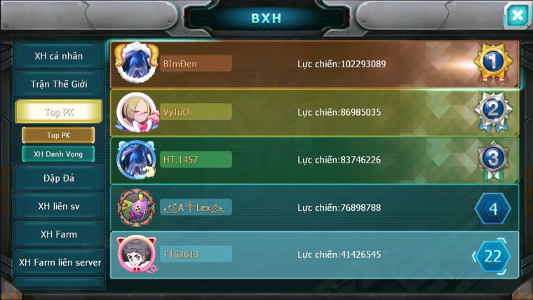 MÃ : #TTS2613 - SV 1466 - - TOP 22 - HOOH CH DYNAMAX UNVOA WB BÁ CHỦ THẦN GIÓ BC RẮN BĂNG BC QVLD BC SƯ TỬ BC