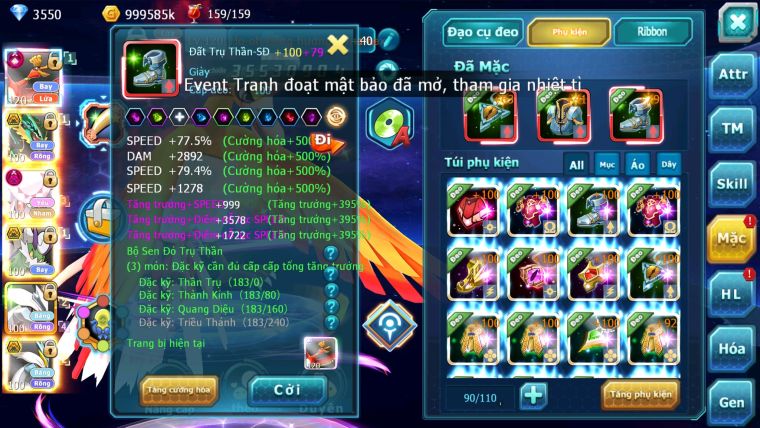 MÃ : #TTS2668 - SV 1117 - TOP 13 - HOOH CH DYNAMAX RAYQUAZA BC DIANCIE DYNAMAX THẦN GIÓ BC UNVOA WB BC
