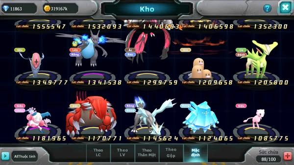 MÃ : #TTS2677 - SV1624 - V5 - QUÁI VẬT BIỂN CẢ BÁ CHỦ PALKIA BÁ CHỦ UNVOA KYOGRE HOOH CẶP LATI