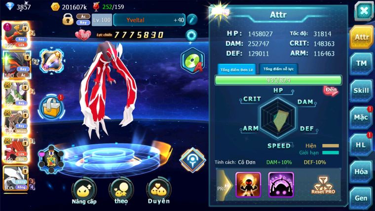 MÃ : #TTS2695 - SV 1430 - V11 - HOOH DYNAMAX LC KHỦNG - YVETAL THẦN GIÓ BC RX BÁ CHỦ QVLD BC GROUDON BC UNVOA DRAK HOOH VV