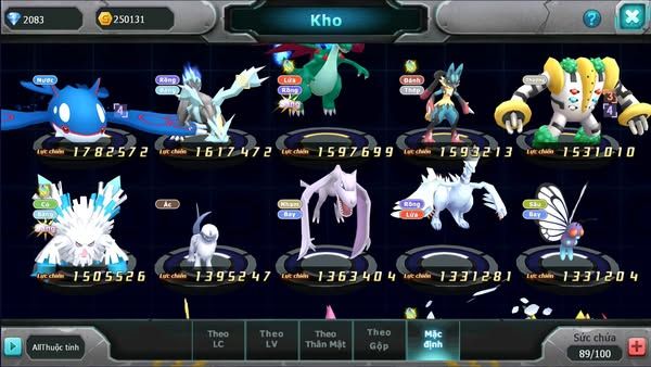 MÃ : #TTS2740 - SV 1522 - HOOH BÁ CHỦ YVETAL THẦN GIÓ BC UNVOA CẶP LATI BÁ CHỦ MEWTWO X BC