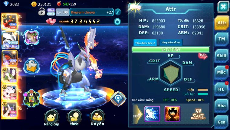 MÃ : #TTS2740 - SV 1522 - HOOH BÁ CHỦ YVETAL THẦN GIÓ BC UNVOA CẶP LATI BÁ CHỦ MEWTWO X BC