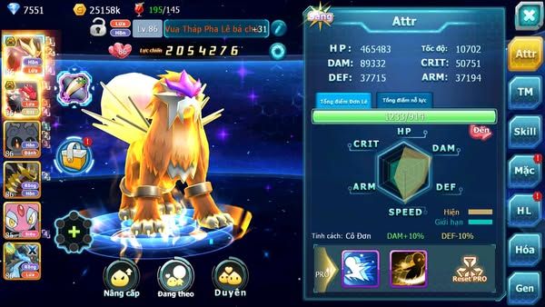 MÃ : #TTS2780 - SV 1671 - TOP21 - SƯ TỬ BÁ CHỦ GROUDON BC NHIỀU PET HT