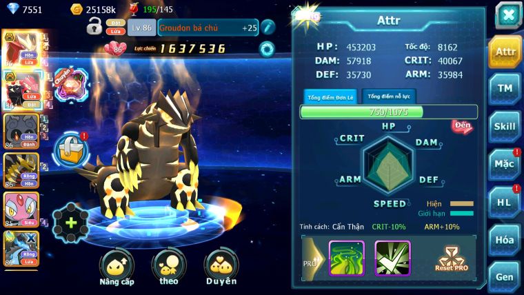 MÃ : #TTS2780 - SV 1671 - TOP21 - SƯ TỬ BÁ CHỦ GROUDON BC NHIỀU PET HT