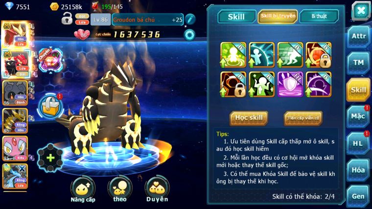 MÃ : #TTS2780 - SV 1671 - TOP21 - SƯ TỬ BÁ CHỦ GROUDON BC NHIỀU PET HT