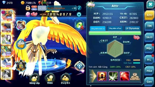 MÃ  : #TTS2821 - SV 1464 - TOP33 - V13 - HOOH DYNAMAX YVETAL BÁ CHỦ THẦN GIÓ BC LUGIA BC ARC BC MEW GIÁP BC CẶP LATI BC QUÁ NGON