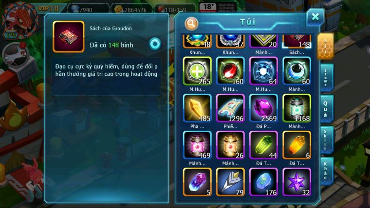 MÃ : #TTS2915 - SV 1611 - V10 - HOOH BÁ CHỦ QVLD BC THẦN GIÓ YVETAL RAYQUAZA HENTRAN DIANCIE NHIỀU PET HT