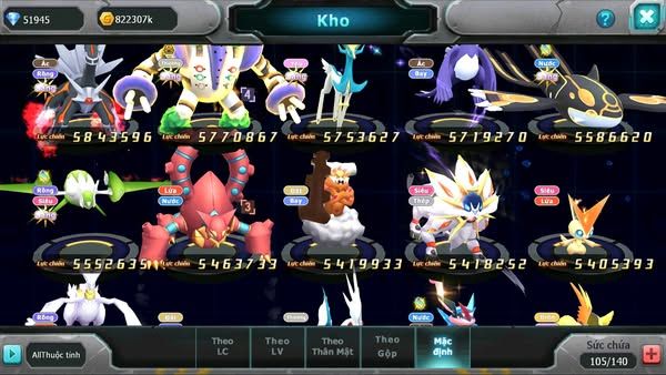 MÃ : #TTS3061 - SV 996 - TOP15 - HOOH CH DYNAMAX YVETAL CH WB BC THẦN GIÓ BC RẮN BĂNG BC QVLD BC GROUDON BC