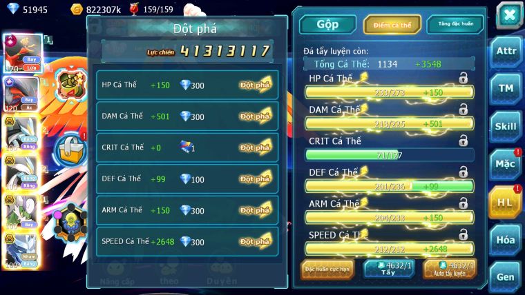 MÃ : #TTS3061 - SV 996 - TOP15 - HOOH CH DYNAMAX YVETAL CH WB BC THẦN GIÓ BC RẮN BĂNG BC QVLD BC GROUDON BC