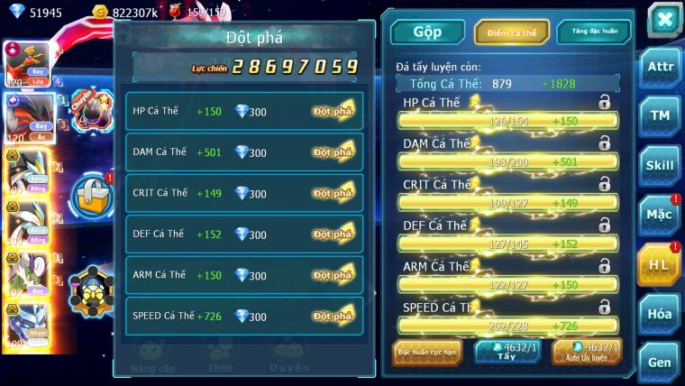 MÃ : #TTS3061 - SV 996 - TOP15 - HOOH CH DYNAMAX YVETAL CH WB BC THẦN GIÓ BC RẮN BĂNG BC QVLD BC GROUDON BC