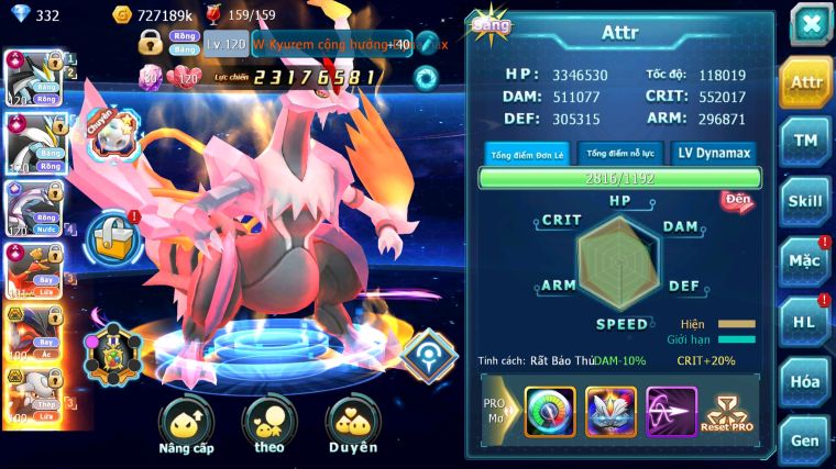 MÃ : #TTS3322 - SV 1216 - V11 - TOP6LC - BLACK WHITE KYUREM CỘNG HƯỞNG DYNAMAX PALKIA CH HOOH CH DYNAMAX YVETAL BC THẦN GIÓ BC