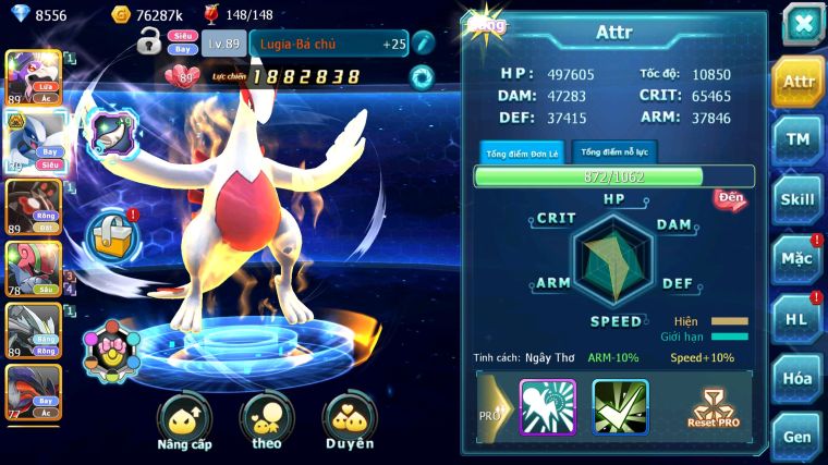 MÃ : #TTS3330 - SV 1698 - TOP15 - V6 - DRAK HOOH LUGIA BÁ CHỦ ZEVIL UNVOA WB CẶP LATI YVETAL KUYREM