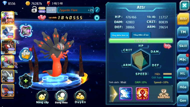 MÃ : #TTS3330 - SV 1698 - TOP15 - V6 - DRAK HOOH LUGIA BÁ CHỦ ZEVIL UNVOA WB CẶP LATI YVETAL KUYREM