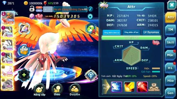 MÃ : #TTS3384 - SV 1265 - V15 - HOOH CH DYNAMAX UNVOA BÁ CHỦ WB DYNAMAX DIANCIE BC PALKIA BC QVLD BC TAPU FINI BC THẦN GIÓ BC