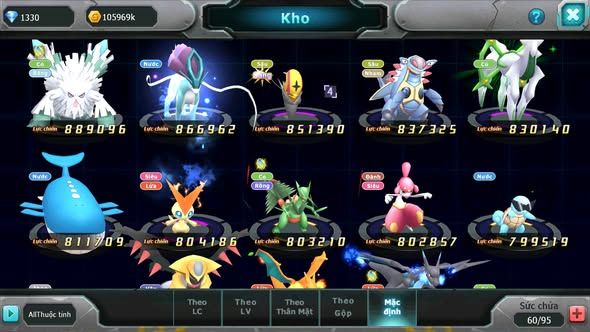 MÃ : #TTS3544 - SV 1728 - V6 - HOOH UNVOA GROUDON CẶP LATI BC ZEVIL