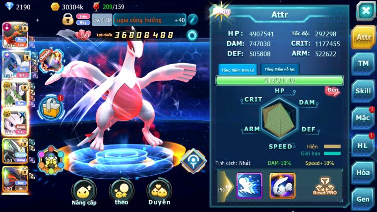 MÃ : #TTS3755 - SV 854 - TOP6PK - LUGIA CỘNG HƯỞNG GẦN 300K SP BUILD MAX HAY HOOH CH DYNAMAX THẦN GIÓ BC ACC BUILD SIÊU CHẤT