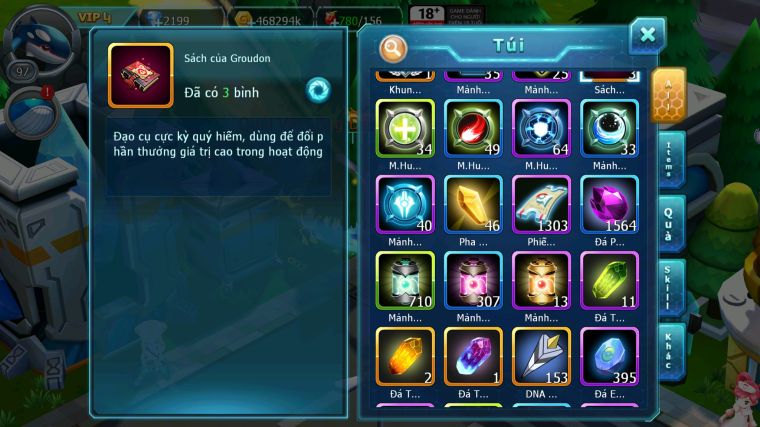 MÃ : #TTS3761 - SV 1434 - V4 - QVLD BC HOOH BC CẶP LATI BC UNVOA GROUDON ZEVIL