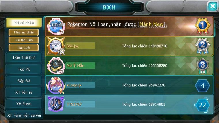 MÃ : #TTS3767 - SV 1178 - TOP22 - V15 - HOOH CH DYNAMAX WB CH DYNAMAX THẦN ĐIỆN DYNAMAX PR DIALGA BC CẶP LATI BC