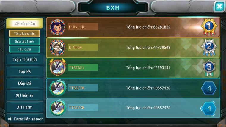 MÃ : #TTS3778 - SV 1683 - TOP4 ALL - TOP 4-6 CHAM - V15 - 5K SÁCH - 110K KC - CẶP RỒNG BÁ CHỦ FULL ĐẠO CỤ 2SAO - HOOH DYNAMAX THẦN GIÓ UNVOA