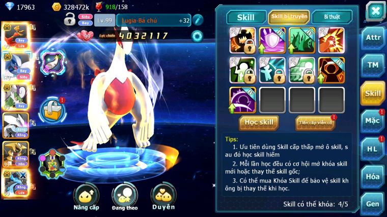 MÃ : #TTS3833 - SV1631 - V12 - HOOH BÁ CHỦ LUGIA BÁ CHỦ THẦN GIÓ BÁ CHỦ UNVOA NHIỀU PET HUYỀN THOẠI