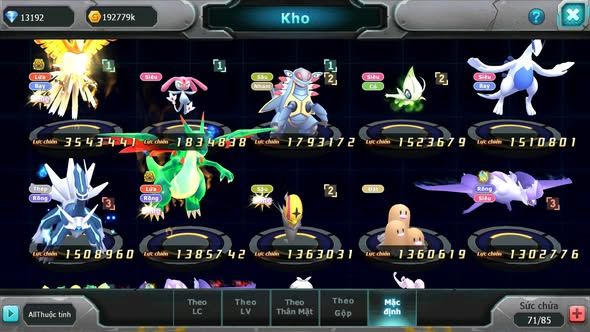 MÃ : #TTS3839 - SV 1704 - 13K KC - HOOH BÁ CHỦ MES AMDLO LUGIA CELEBI