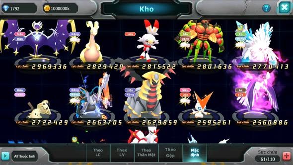 MÃ : #TTS3890 - SV 1211 - V5 - HOOH DYNAMAX DIANCIE BC QVLD BC LUGIA THẦN GIÓ NHIỀU PET HT