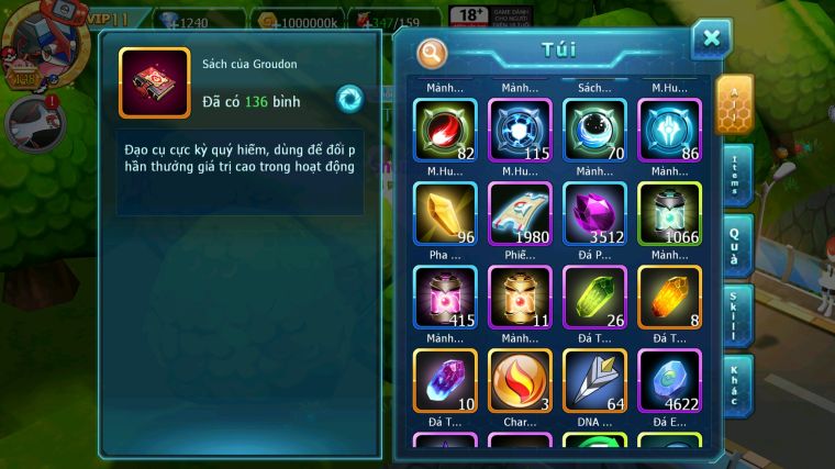 MÃ : #TTS4002 - SV 1617 - V11- HOOH DYNAMAX YVETAL BC THẦN GIÓ BC QVLD BC UNVOA GROUDON BC NHIỀU PET HT