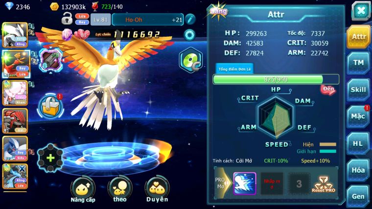 MÃ : #TTS4044 - SV 1756 - UNVOA HOOH DIANCIE GROUDON LUGIA NHIỀU PET HT