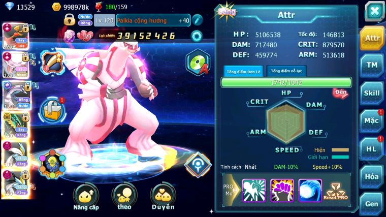 MÃ : #TTS4145 - SV 561 -TOP3 - TOP3-4 CHAM - V15 - HOOH CH DYNAMAX DIANCIE CH DYANAMX PALKIA CH WB DYNAMAX NHIỀU PET BC NGON LÀNH