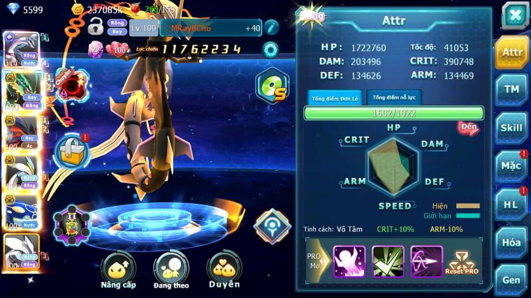 MÃ : #TTS4218 - SV 1310 - V8 - PALKIA CH RAYQUAZA BC YVETAL BC UNVOA WB BC NHIỀU PET BC NGON LÀNH