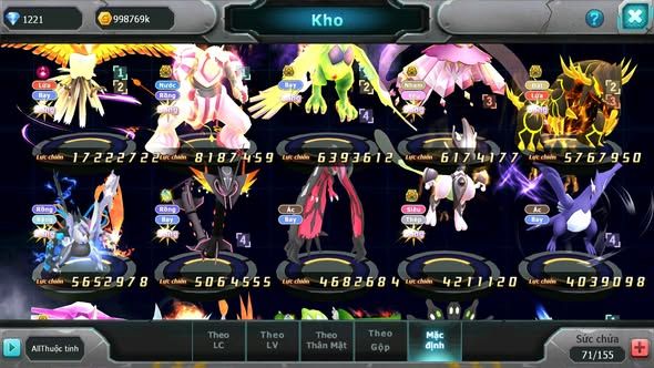 MÃ : #TTS4269 - SV 1361 - V12 - HOOH DYNAMX PALKIA BC THẦN GIÓ BC DIANCIE BC QVLD BC UNVOA MEW GIÁP BC