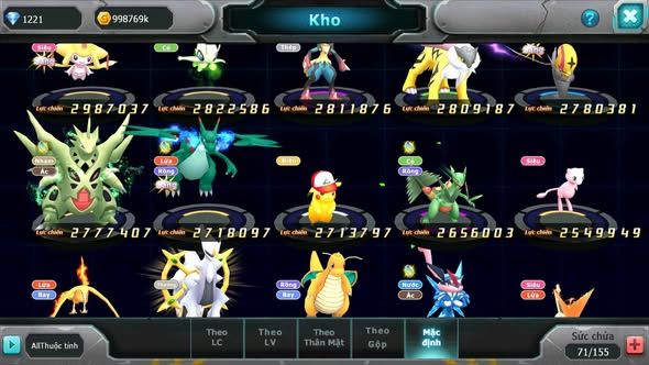 MÃ : #TTS4269 - SV 1361 - V12 - HOOH DYNAMX PALKIA BC THẦN GIÓ BC DIANCIE BC QVLD BC UNVOA MEW GIÁP BC