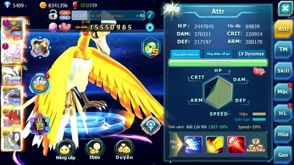 MÃ : #TTS4285 - SV 1351 - V12 - HOOH DYNAMAX DIANCIE DYNAMAX UNVOA PALKIA BC QVLD BC CẶP LATI BC NHIỀU PET BC NGON