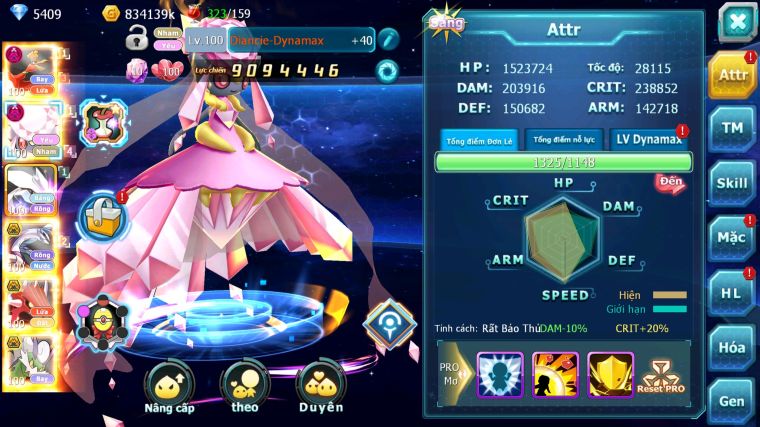 MÃ : #TTS4285 - SV 1351 - V12 - HOOH DYNAMAX DIANCIE DYNAMAX UNVOA PALKIA BC QVLD BC CẶP LATI BC NHIỀU PET BC NGON