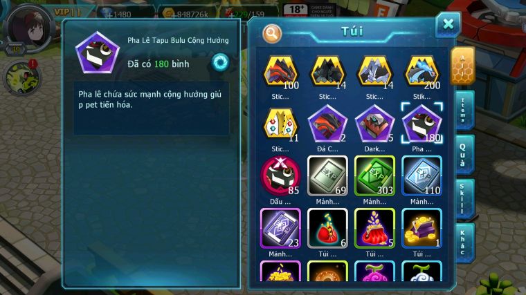 MÃ : #TTS4292 - SV 1719 - V11 - TAPU BULU BÁ CHỦ DYNAMAX YVETAL THẦN GIÓ BC KYOGRE BC NHIỀU PET HT