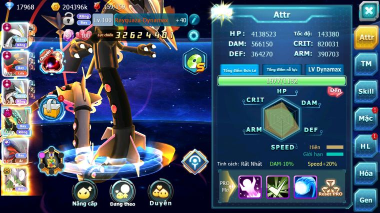 MÃ : #TTS4305 - SV 804 - V15 - TOP3 - WB CH DYNAMAX HOOH CH DYNAMAX RAYQUAZA DYNAMAX YVETAL CH PR DIALGA CHỈ SỐ CỰC NGON