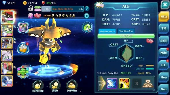 MÃ : #TTS4338 - SV 1775 - TOP9 - V1 - 51K KC - TAPU BULU BÁ CHỦ K LỖI SKILL , CELEBI AMDLO NÔNG DÂN CHẤT