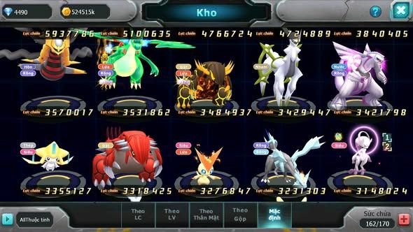 MÃ : #TTS4385 - SV 800 - TOP49 HOOH BÁ CHỦ WB BÁ CHỦ UNVOA RAYQUAZA LUGIA BC CẶP LATI BÁ CHỦ THẦN GIÓ NHIỀU PET HT