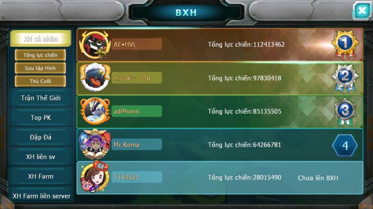 MÃ : #TTS4521 - SV 1599 - TOP 41 - V12 - HOOH CH DYNAMAX BUILD CỰC NGON FULL TRỤ - CÓ SÉT SS  UNVOA QVLD BC YVETAL THẦN GIÓ BC NHIỀU PET HT