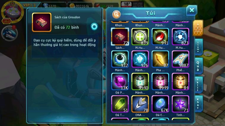 MÃ : #TTS4534 - SV 711 - TOP18 V13 - HOOH DYNAMAX HOOPA BÁ CHỦ UNVOA WB BC THẦN GIÓ BC DIANCE BC PALKIA BC CẶP LATI BC